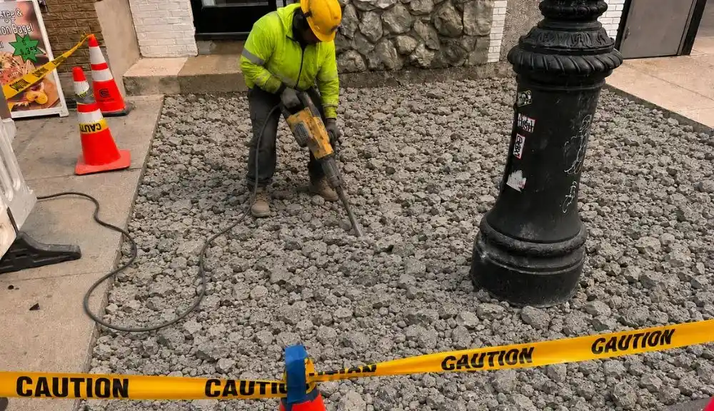 newly poured concrete sidewalk after violation removal on grand avenue in maspeth queens
