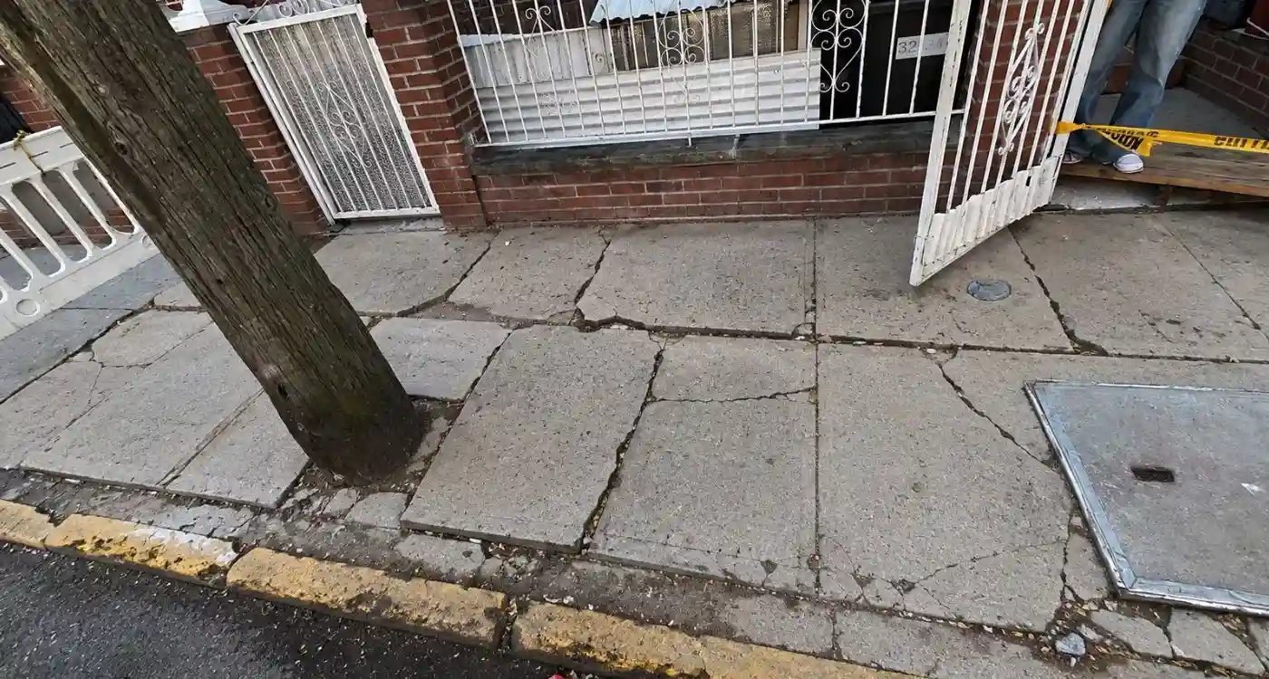 cracked sidewalk before repair in queens